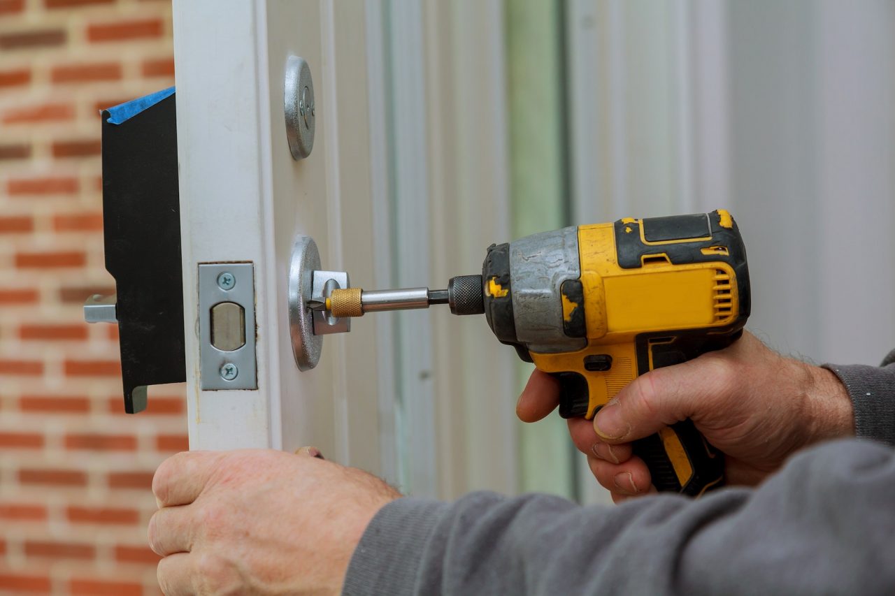 Drilling a deadbolt lock into a door