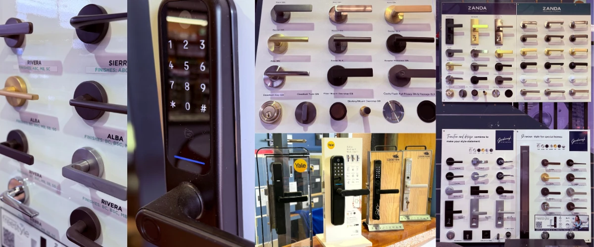 Door locks and handles on display
